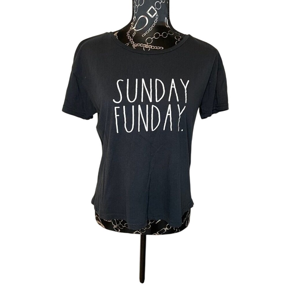 Rae Dunn Sunday Funday Graphic T-Shirt Top - Women's Medium Black